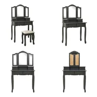 Toaletki - vidaXL Toaletka z taboretem szara 80x69x141 cm drewno Paulownia - Toaletka - Toaletki - Zestaw toaletek - Zestawy toaletek - miniaturka - grafika 1