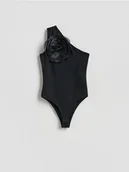 Koszulki i topy damskie - Reserved - Top z różą - czarny - miniaturka - grafika 1