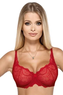 Miękki Biustonosz Koronkowy Stanik Soft z Haftem z Fiszbinami Czerwony 80G - Biustonosze - miniaturka - grafika 1
