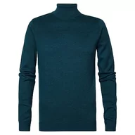 Swetry męskie - Petrol Industries Męski kardigan naszyjnik Basic sweter polo, Ciemny cyjan, XXL - miniaturka - grafika 1