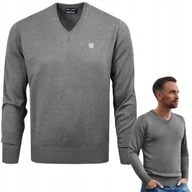 Swetry męskie - SWETER Męski w Serek Elegancki Gładki CIEMNOSZARY melanż XL Pako Jeans - miniaturka - grafika 1