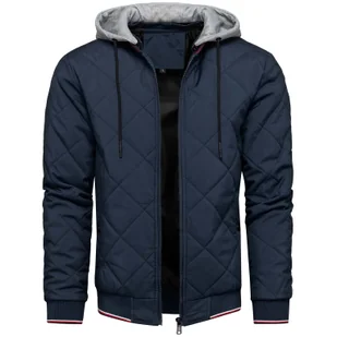 Kurtka męska pikowana przejściowa z odczepianym kapturem granatowa Recea - Kurtki męskie - miniaturka - grafika 1