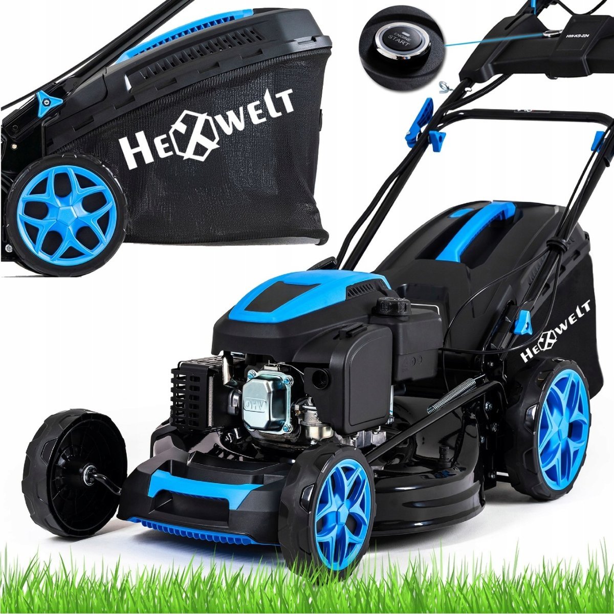 HEXWELT Kosiarka spalinowa 10km potężna 224CC z napędem 56cm do trawy