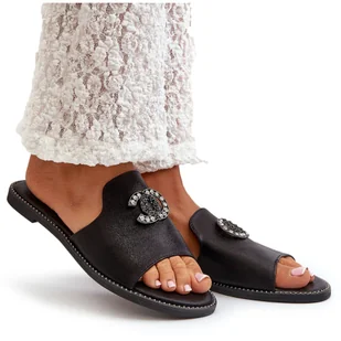 Eleganckie Klapki Damskie Błyszczące Z Ozdobą S.Barski KV27-050 Czarne - Klapki i japonki damskie - miniaturka - grafika 1