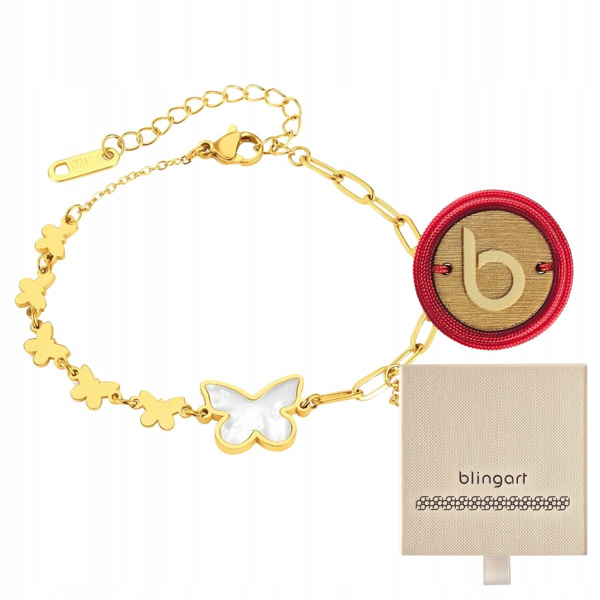 Bransoletka damska pozłacana stal chirurgiczna Motylki regulowana BLINGART