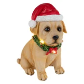 Ozdoby bożonarodzeniowe - Figurka LED pies w czapce Świętego Mikołaja 19,7 x 13,3 x 14,7 cm - miniaturka - grafika 1