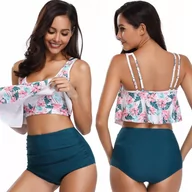 Stroje kąpielowe - STRÓJ KĄPIELOWY DWUCZĘŚCIOWY WYSOKI STAN MODELUJĄCY DAMSKI TURKUS XL - miniaturka - grafika 1