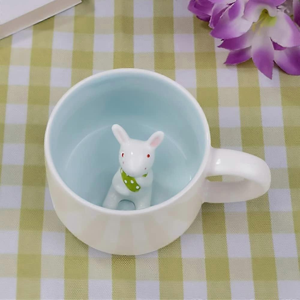 Heyone Kubek do kawy 3D Rabbit, 12 uncji Śmieszne Kreskówki Zwierzę Ręcznie Robiona Figurka Mleczna Herbata Filiżanka, Boże Narodzenie Prezenty Uro...