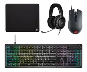 Zestawy myszka + klawiatura - Corsair 4 in 1 Gaming Bundle K55 Core + Harpoon Pro + MM100 + HS35 - miniaturka - grafika 1