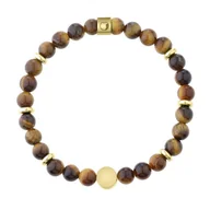 Bransoletki - Damska bransoletka brązowe tygrysie oko z pozłacanym charmsem pastylką do graweru personalizacji - Manoki - miniaturka - grafika 1