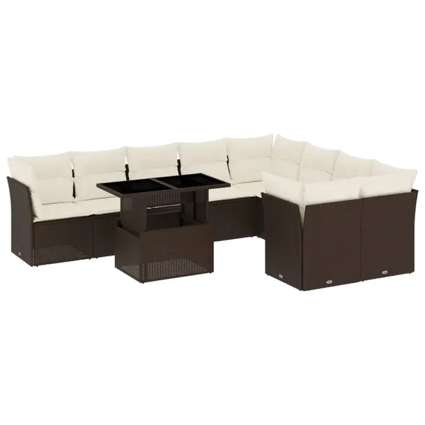Zestaw wypoczynkowy rattan PE brązowy 62x62x69 cm, kremowe poduszki