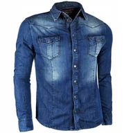 Koszule męskie - Koszula Męska Casual Jeansowa Jeans Cieniowana Cipo Baxx - miniaturka - grafika 1