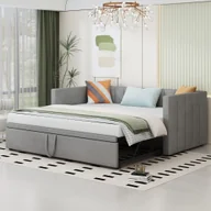 Łóżka dla dzieci i młodzieży - Flieks sofa rozkładana 90x200cm/180x200cm łóżko dzienne, łóżko dziecięce z listwową ramą i podłokietnikami, łóżko gościnne, łóżko młodzieżowe, aksamit, jasnoszary - miniaturka - grafika 1