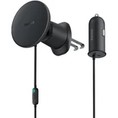 Uchwyty samochodowe do telefonów - Baseus Magnetyczny uchwyt samochodowy CW01 do kratki z ładowarką USB-C, 15W + 25W (czarny) - miniaturka - grafika 1