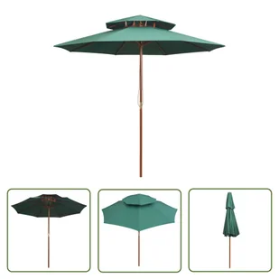 The Living Store Parasol z podwójnym daszkiem - 270x270 cm drewno - zielony - Parasol Ogrodowy - Parasole ogrodowe - miniaturka - grafika 1
