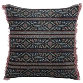 Poduszki dekoracyjne - Poduszka dekoracyjna welurowa w kwiaty z frędzlami 45 x 45 cm wielokolorowa RUTA - miniaturka - grafika 1