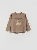 Bluzki dla niemowląt - Reserved - Bawełniany longsleeve z nadrukiem - brązowy - miniaturka - grafika 1