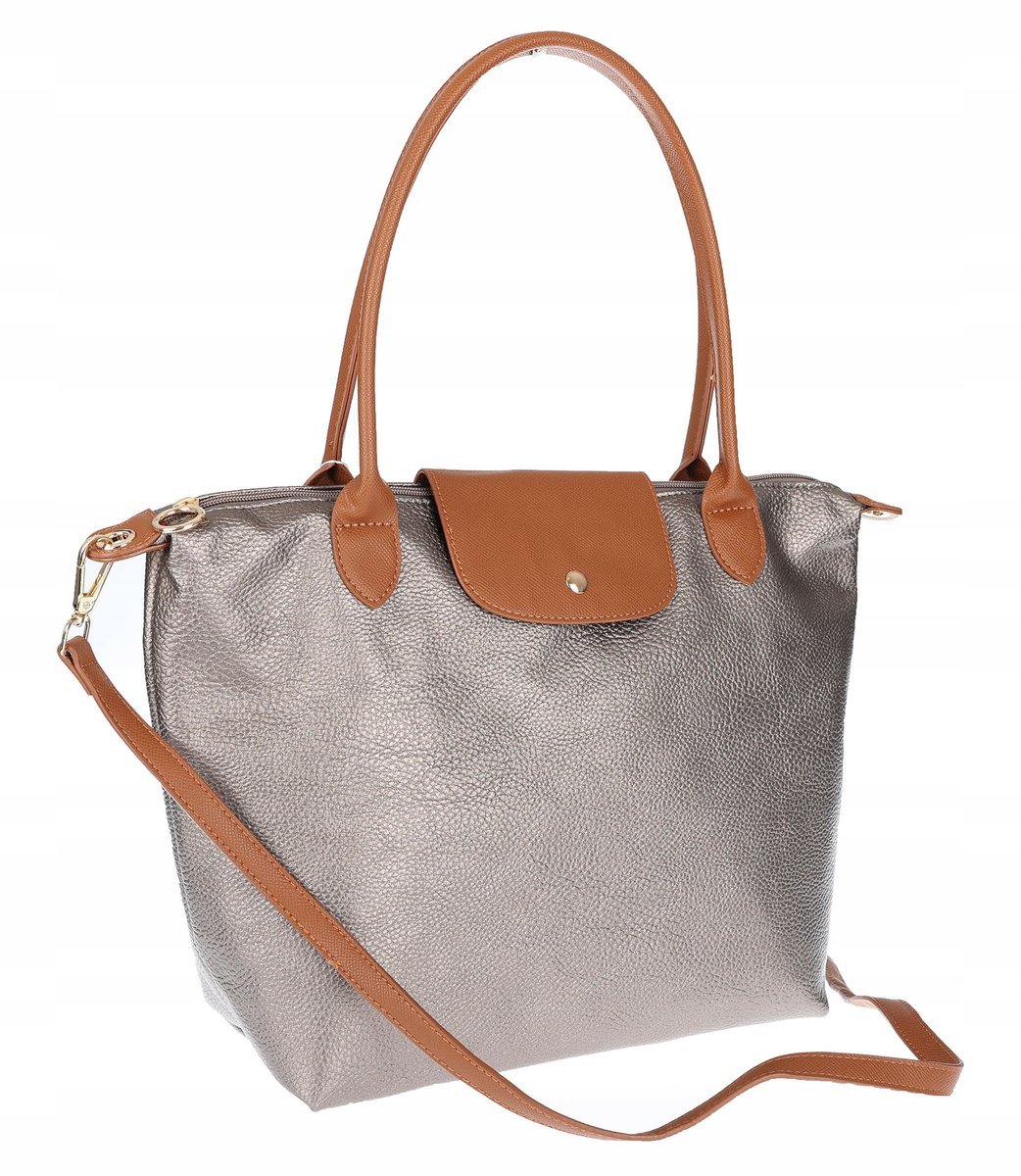 Torebka Damska Shopperka Pojemna A4 Modna Torba Listonoszka PU682 Srebrna