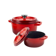 Zestawy garnków i patelni - Zestaw Garnek Żeliwny Z Pokrywką 4,3L I 2,2,L Vintage Cuisine - Czerwony Ombre - miniaturka - grafika 1