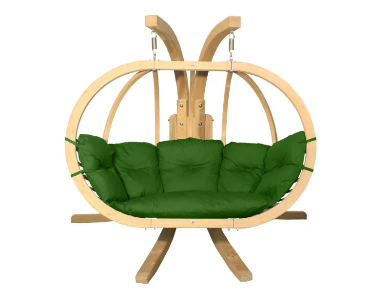 Zestaw: Dwuosobowy Fotel Wiszący Z Drewnianym Stelażem, Zielony Swingpod Xl Fotel + Stojak