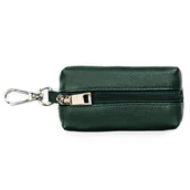 Etui na klucze - Etui na klucze ciemnozielone skórzane małe na suwak portfelik karabińczyk kółeczko na łańcuszku - miniaturka - grafika 1