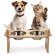 Miski dla kotów - Zestaw 2 misek dla kota, psa, regulacja wysokości, drewniana, 34 cm - miniaturka - grafika 1