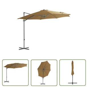 The Living Store Parasol wiszący ze stalowym słupkiem - 300 cm - taupe - Parasol Wiszący - Parasole ogrodowe - miniaturka - grafika 1