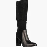 Kozaki damskie - Kozaki Damskie Skórzane Buty Na Słupku Zimowe Do Kolan Czarne Darex K-150/1 Czarny 39 - miniaturka - grafika 1