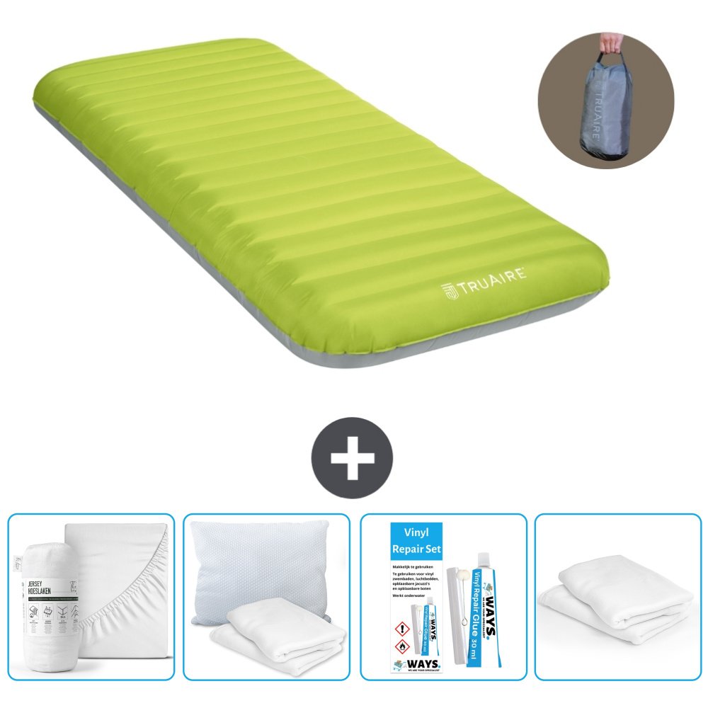 Mata kempingowa Intex - 1 osoba - 76 x 191 x 17 cm - Zielona - W zestawie pompka - prześcieradło - zestaw naprawczy en ochrona poduszki