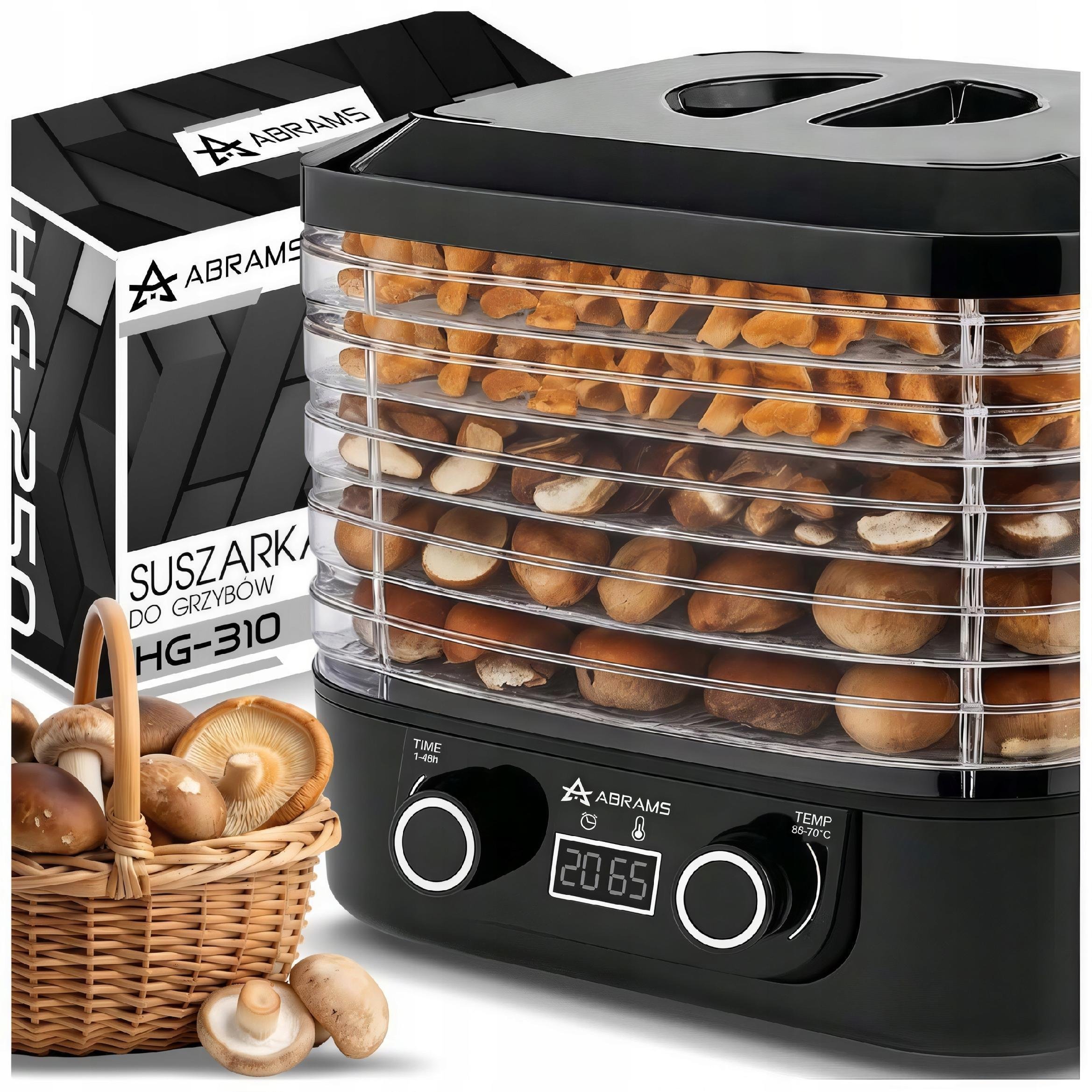 SUSZARKA DO GRZYBÓW WARZYW I OWOCÓW 400W REGULACJA TEMPERATURY TIMER 5 SIT