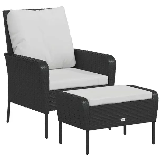 Krzesło ogrodowe z podnóżkiem, rattan PE, stal, czarne, 69x78x88 cm