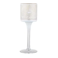 Świeczniki - Świecznik szklany na stoopce geometryczny 7 x 20 cm biało-złoty - miniaturka - grafika 1