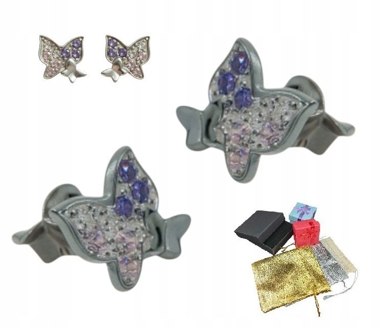 Srebrne 925 Kolczyki Motylki Wkrętki Sztyfty Na Prezent Gwiazdkę Święta