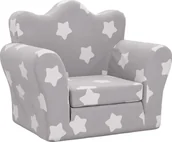 Zestawy mebli dla dzieci - Kanapa dla dziecka, rozkładana, szara w gwiazdki, miękki plusz - miniaturka - grafika 1