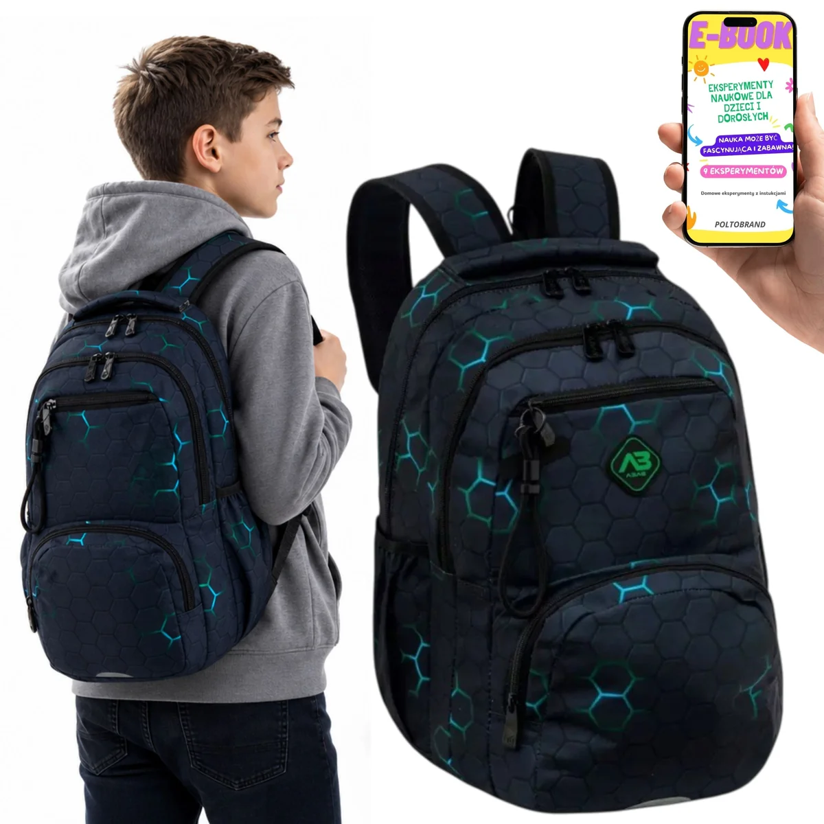 Plecak Szkolny ASTRABAG GEOMETRIC A4 2 Komory Laptop Ergonomiczny + E-BOOK