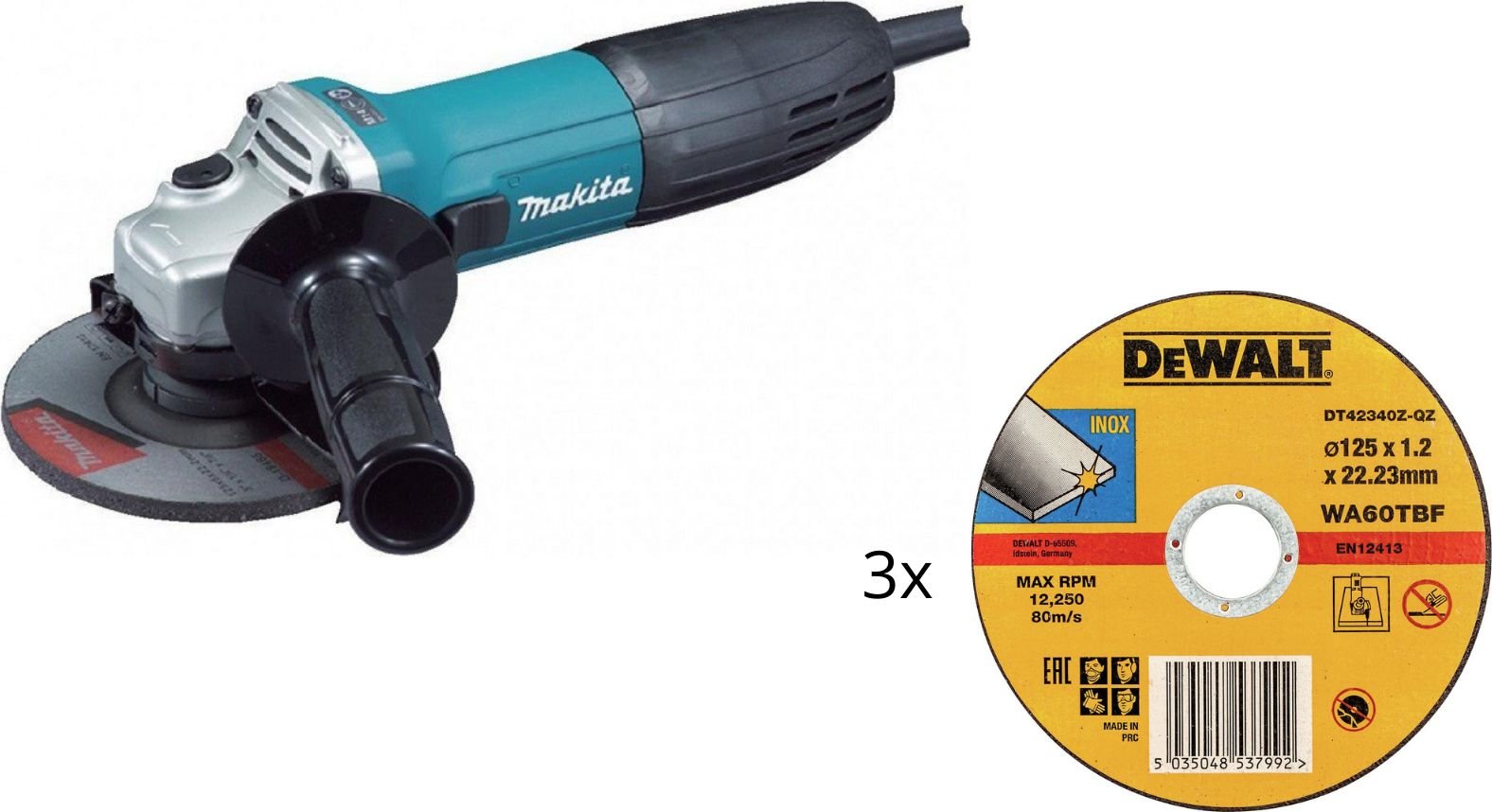 Makita GA5030R / + 3x Dewalt tarcza do stali nierdzewnej