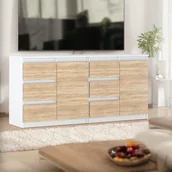 Komody - Komoda 160cm Szafka Duża Pojemna Biała Dąb Sonoma Do Pokoju Na Ubrania - miniaturka - grafika 1