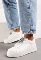 Moda i Uroda OUTLET - Białe Sneakersy na Platformie z Perforacją i Ozdobnym Kamieniem Dilhela - miniaturka - grafika 1