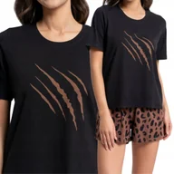 Piżamy damskie - PIŻAMA DAMSKA BAWEŁNIANA KRÓTKI RĘKAW MOTYW ZWIERZĘCY MORAJ M BLACK - miniaturka - grafika 1