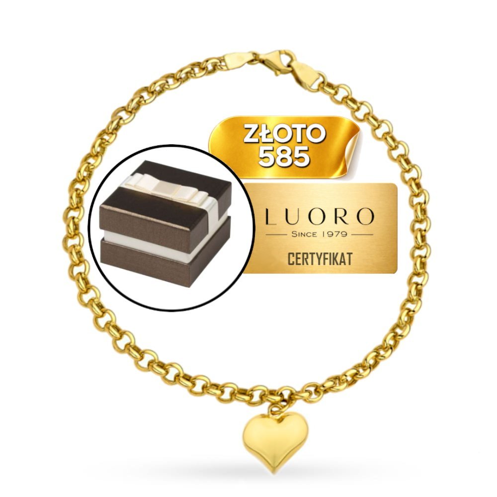 BRANSOLETKA ZŁOTA 585 14K SPLOT SPLECIONE KÓŁECZKA SERCE 19 CM ELEGANCKA