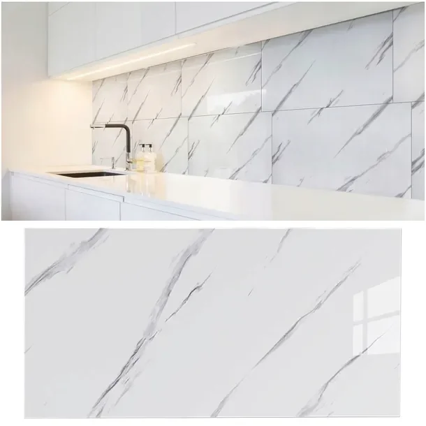 Samoprzylepny Panel Biały Marmur Pcv Laminat Połysk 80x40 Cm