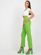 Spodnie damskie - Spodnie z materiału jasny zielony elegancki wide leg nogawka szeroka guziki suwak - miniaturka - grafika 1