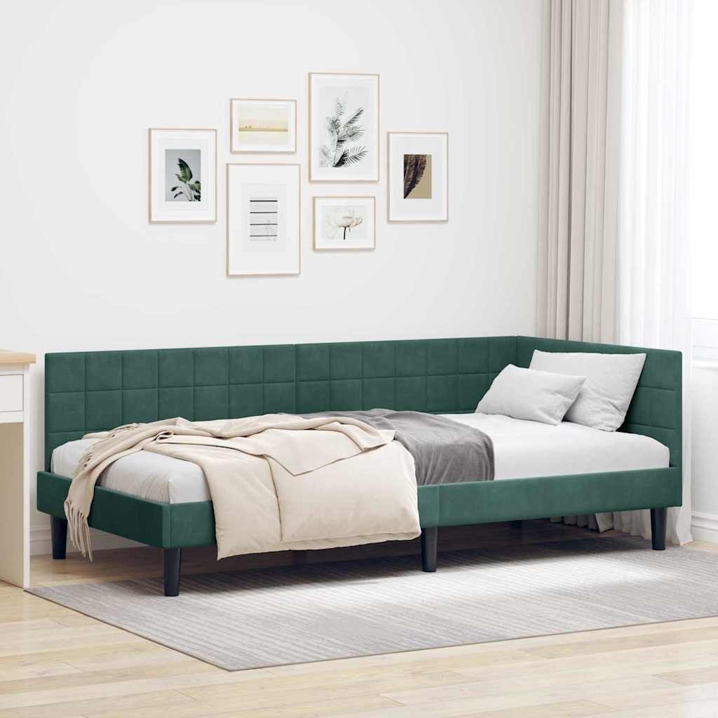 vidaXL Rama łóżka narożnego Ciemnozielony 90 x 200 cm Aksamit