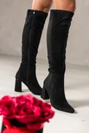 Kozaki damskie - Czarne kozaki damskie na szerokim ozdobnym słupku guma w cholewce Casu D25WX5-BM - miniaturka - grafika 1