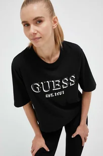 Guess t-shirt bawełniany kolor czarny - Koszulki sportowe damskie - miniaturka - grafika 1