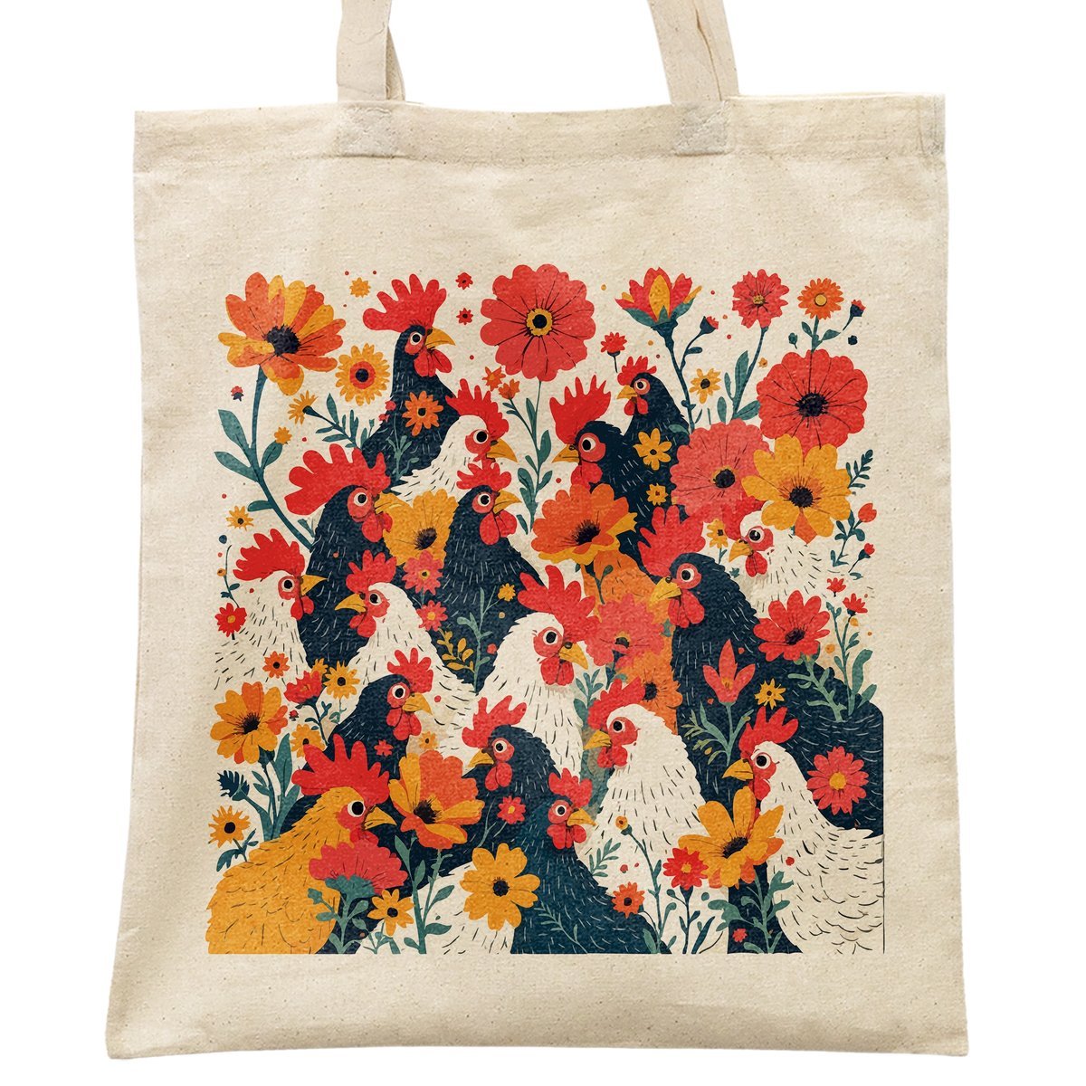 Torba bawełniana na zakupy Kury Kwiaty Kolaż Motyw Folklor Prezent