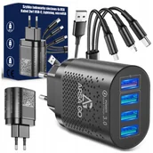 Ładowarki do telefonów - Szybka Ładowarka Do Telefonu Kostka 4X Usb Szybkie Ładowanie I Kabel 3W1 - miniaturka - grafika 1