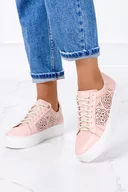 Trampki damskie - Różowe trampki creepersy ażurowe sznurowane POLSKA SKÓRA Casu 3142 - miniaturka - grafika 1