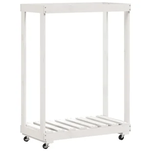 vidaXL Stojak na drewno, z kółkami, biały, 76,5x40x108 cm, sosna - Wózki magazynowe - miniaturka - grafika 1