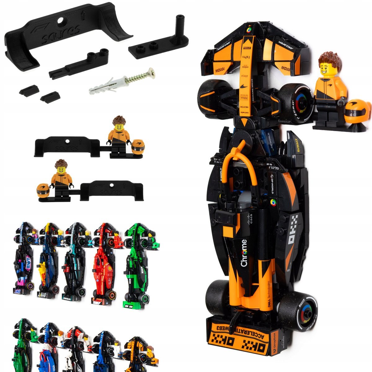 Speed Champions F1 - 1x Uchwyt ścienny na LEGO formułę, minifigurkę i kask